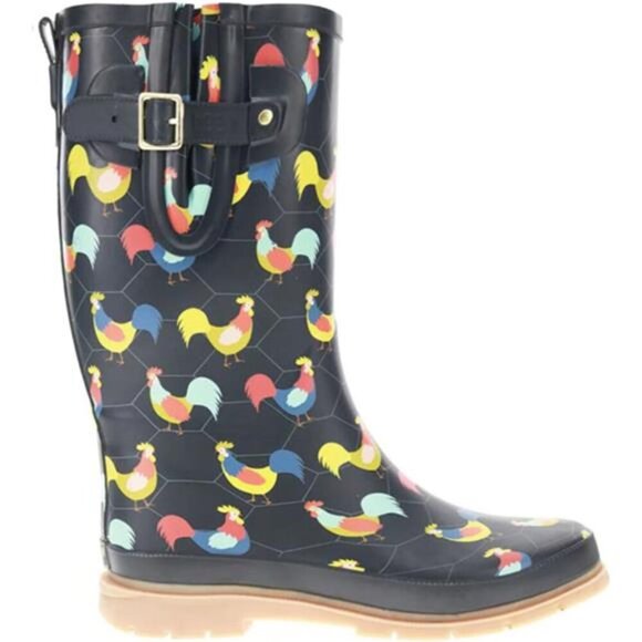 NEW Women's Unique Printed Tall 100% Waterproof Rain Boot Adjustable Strap - Picture 2 of 6